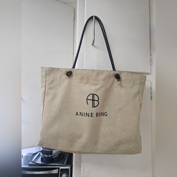 New Anine Bing Saffron tan beige canvas large tote shoulder bag - Picture 1 of 3